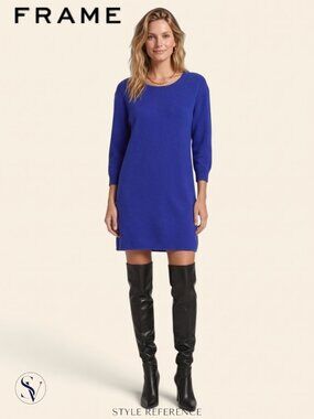 FRAME Strong Shoulder Cashmere Blend Scoop Back Sweater Dress Size S